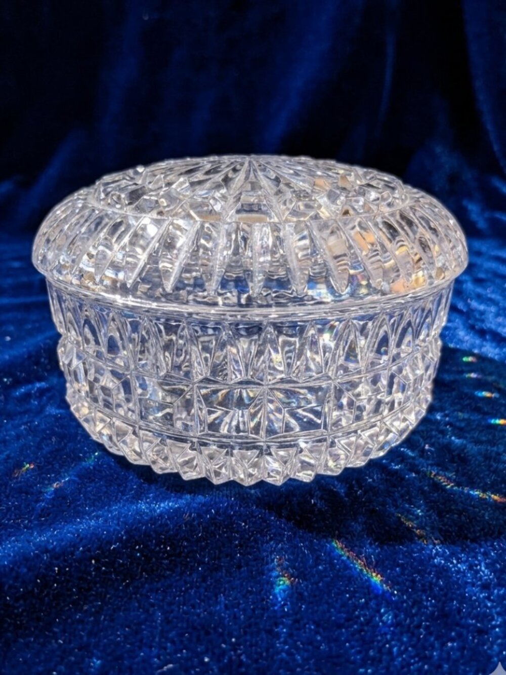 Vintage Cut‎ Glass Round Lidded Trinket Box